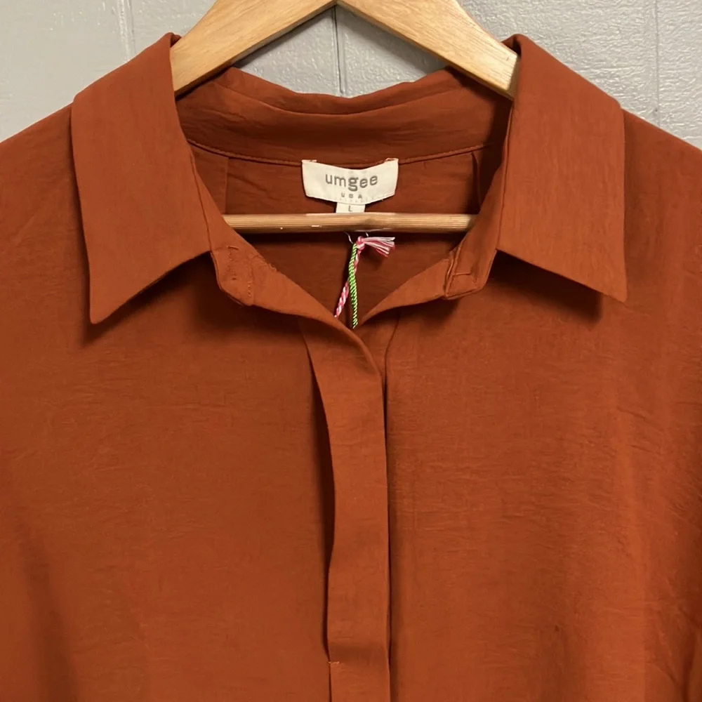 NWT Umgee Women's Rust Top Large Oversized Short Sleeve Button Up New With Tags - Picture 3 of 9